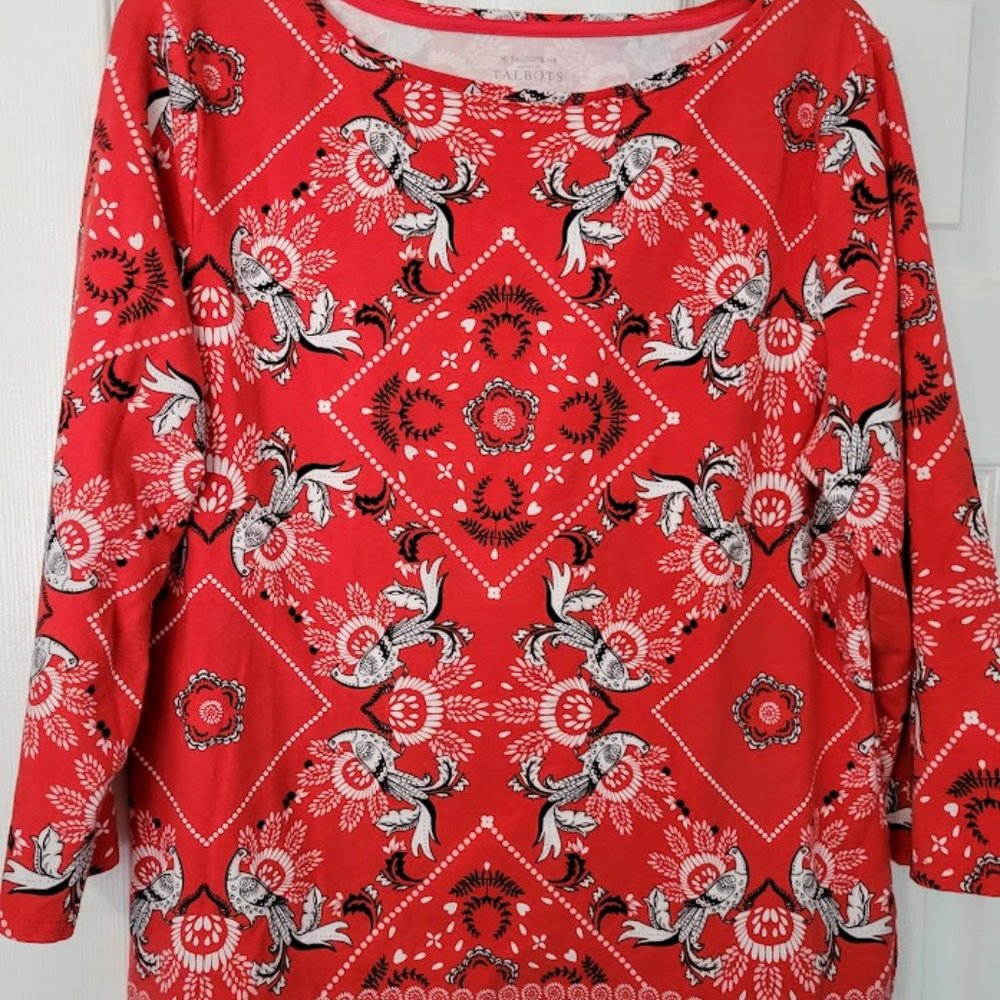 Talbots red paisley top‎ XL